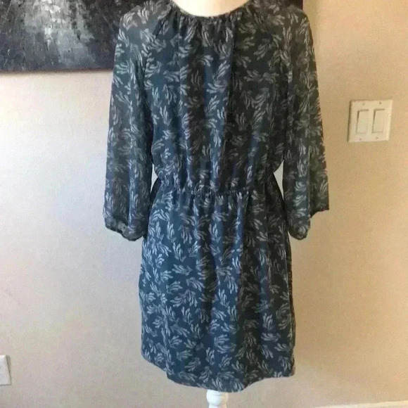 Banana Republic Floral 3/4 Puff Sleeve Midi Dress w/Elastic Waist Tie Neck-10P - Picture 4 of 9
